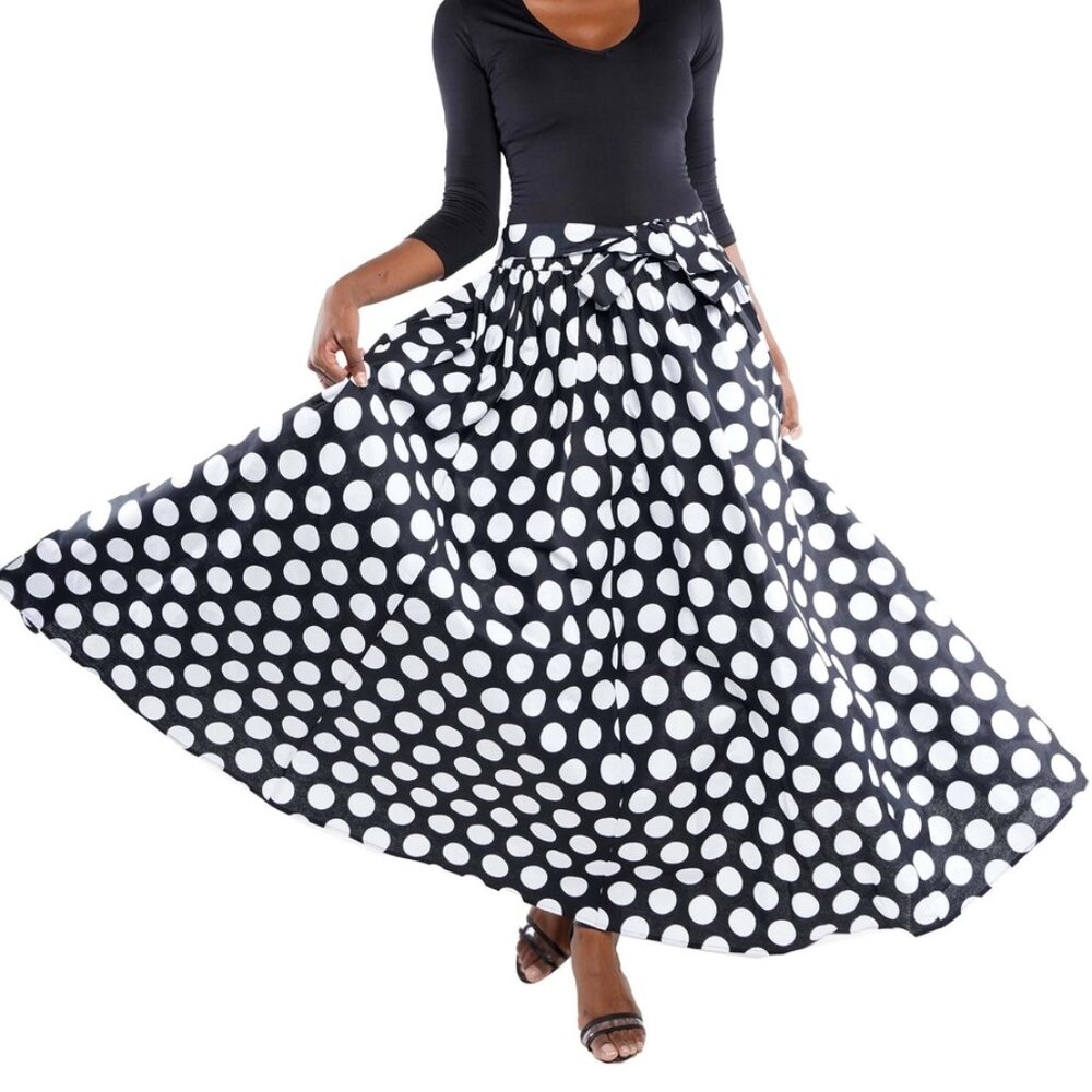African Women Black Polka Dots Long Maxi Skirt | One Size